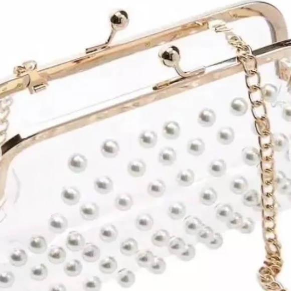 Clear Jelly Pearl beaded accent Purse evening bag - Picture 5 of 6